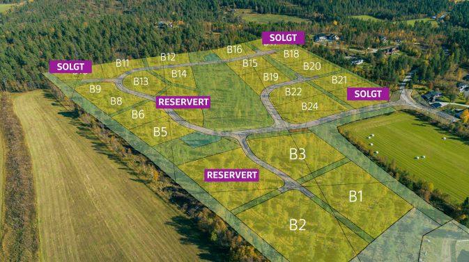 Bilde som viser tomteinndeling av Vesleåsen boligfelt i Vingelen